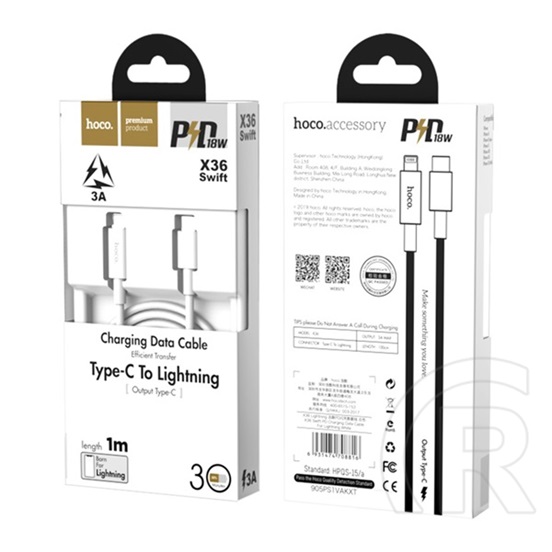 Hoco X36 adat- és töltőkábel (USB-C dugó / Lightning 8 pin dugó, 1 m, fehér)