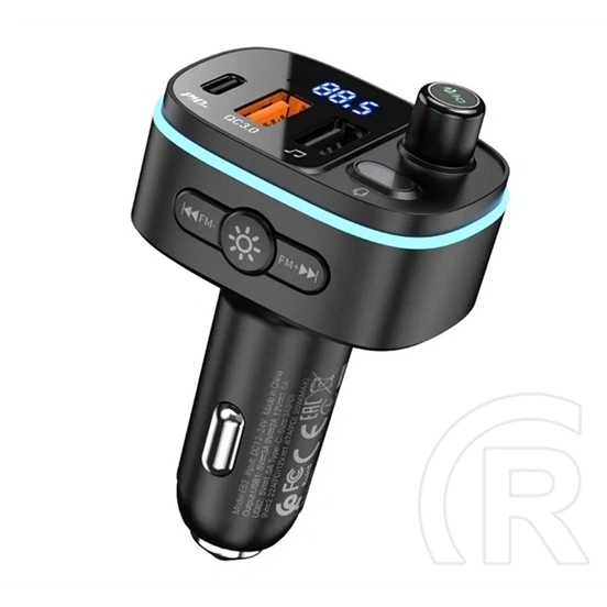 Hoco E62 bluetooth FM transmitter autós töltő (v5.0, Type-C PD 20W, USB-A 18W, 2x USB, pendrive lejátszás, LED kijelző,