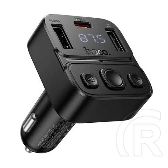 Hoco E87 bluetooth autós FM adó és töltő (v5.4, 35W, 2x USB + Type-C, PD gyorstöltő, LED kijelző, fekete)