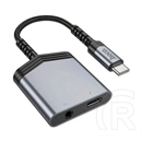 Hoco LS39 audió adapter és töltőkábel (elosztó, type-c+3,5 mm jack - type-c, 27W, 15 cm, világosszürke)