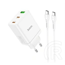 Hoco N33 hálózati töltő usb+2 type-c aljzat (35w, PD gyorstöltő 3.0, type-c kábel, fehér)