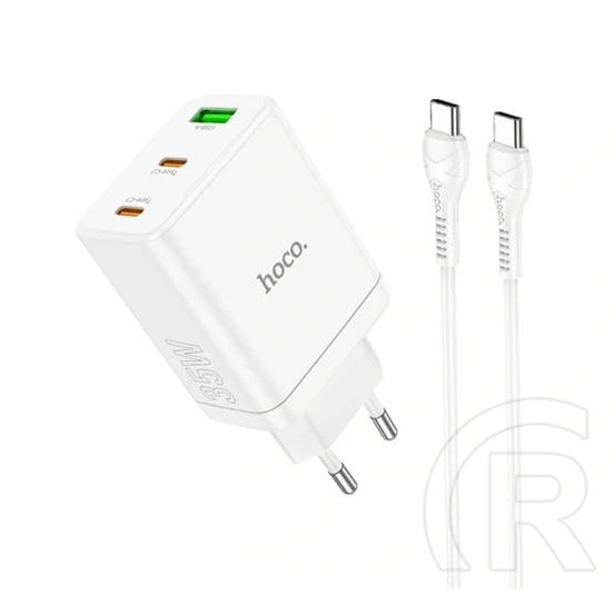 Hoco N33 hálózati töltő usb+2 type-c aljzat (35w, PD gyorstöltő 3.0, type-c kábel, fehér)
