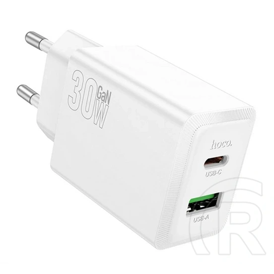 Hoco N71 hálózati töltő USB+Type-C aljzat (30W, GaN, PD gyorstöltő 3.0, fehér)