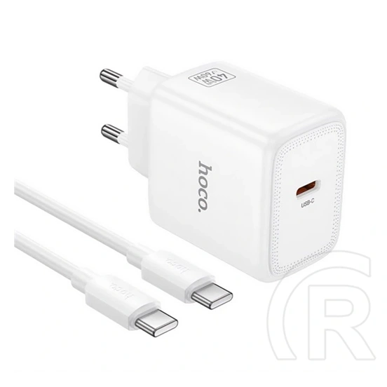 Hoco N83 hálózati töltő Type-C aljzat (60W, GaN, PD gyorstöltő 3.0, Type-C kábel, fehér)