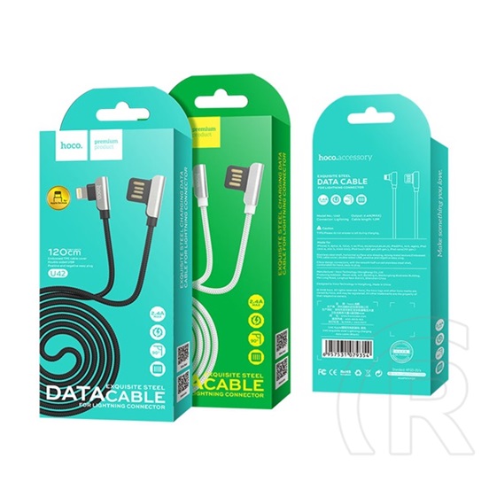 Hoco U42 adat-és töltőkábel (USB-A / Lightning, 1,2 m, 90 fokos, fekete)
