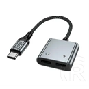 Hoco UPA34A audió adapter és töltőkábel (type-c - 2x type-c, 10W, elosztó, 15cm, sötétszürke)