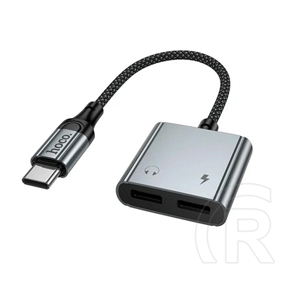 Hoco UPA34A audió adapter és töltőkábel (type-c - 2x type-c, 10W, elosztó, 15cm, sötétszürke)