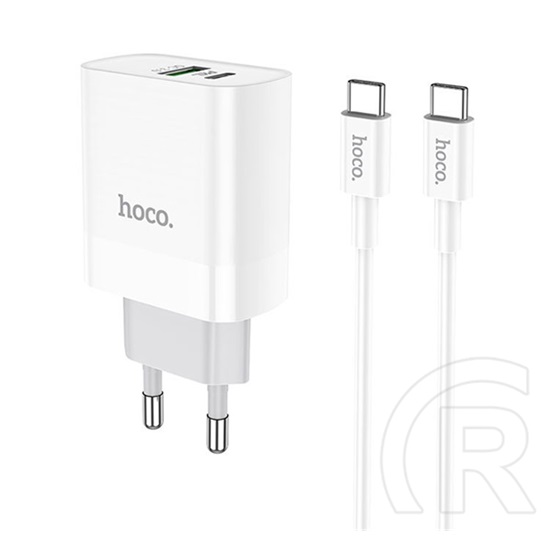 Hoco Rapido hálózati töltő (USB-A + USB-C aljzat, 20W, USB-C kábellel, fehér)