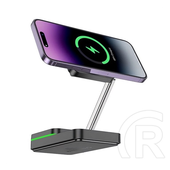 Hoco cq10 asztali töltőállvány 3in1 (15w, wireless, gyorstöltő, magsafe, apple watch töltő) fekete