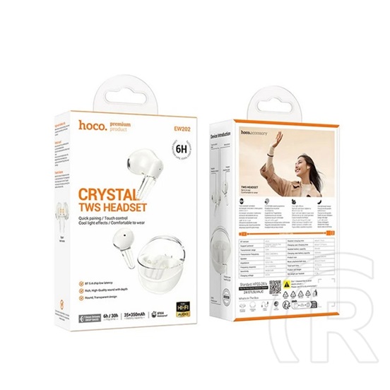 Hoco ew202 bluetooth fülhallgató sztereo (v5.4, tws, mikrofon + töltőtok) fehér