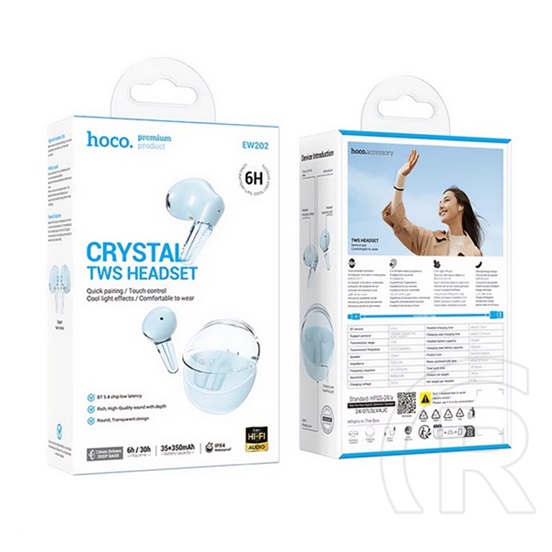 Hoco ew202 bluetooth fülhallgató sztereo (v5.4, tws, mikrofon + töltőtok) világoskék
