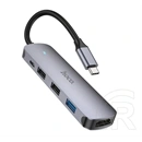 Hoco hb27 type-c hub 5in1 (elosztó, 3 usb+1 type-c+hdmi aljzat, 60w, pd gyorstöltő, 4k, 10cm) sötétszürke