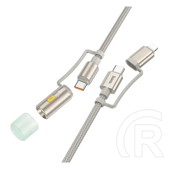 Hoco iPhone 14 Plus  u138 töltőkábel 2in1 (usb/type-c - lightning/led fény, 60w, pd gyorstöltő, 120cm) világosszürke