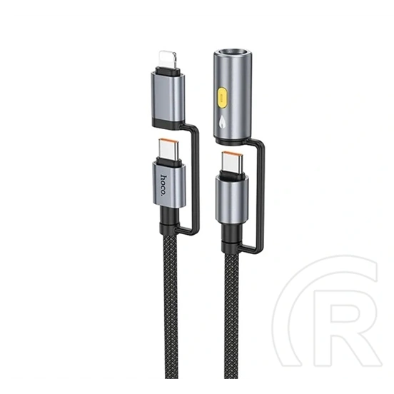 Hoco iPhone 14 Plus  u138 töltőkábel 2in1 (usb/type-c - lightning/szivargyújtó, 60w, pd gyorstöltő, 120cm) világosszürke