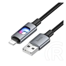 Hoco iPhone 14 Plus  u144 adatkábel (usb - lightning, 2.4a, cipőfűző, led jelzés, 120cm) fekete