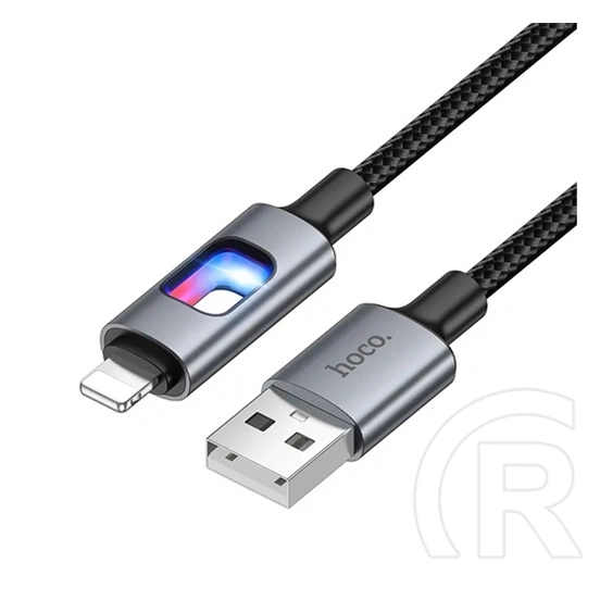 Hoco iPhone 14 Plus  u144 adatkábel (usb - lightning, 2.4a, cipőfűző, led jelzés, 120cm) fekete