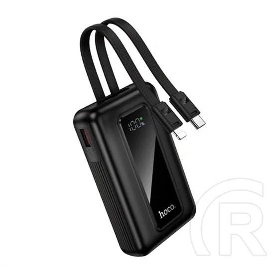 Hoco j162 vésztöltő usb+type-c aljzat (6000mah, 22.5w, pd gyorstöltő, led kijelző + fix type-c+lightning kábel) fekete