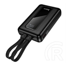 Hoco j162 vésztöltő usb+type-c aljzat (6000mah, 22.5w, pd gyorstöltő, led kijelző + fix type-c+lightning kábel) fekete