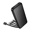 Hoco j163 vésztöltő 2 usb+type-c aljzat (10000mah, 2a, gyorstöltő + fix usb/type-c/lightning/microusb kábel) fekete