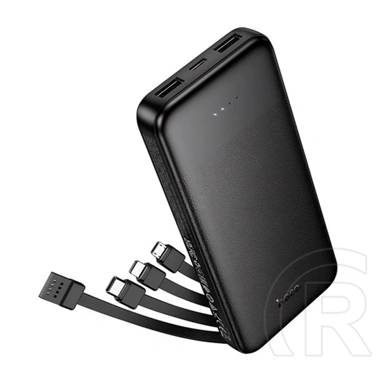 Hoco j163 vésztöltő 2 usb+type-c aljzat (10000mah, 2a, gyorstöltő + fix usb/type-c/lightning/microusb kábel) fekete