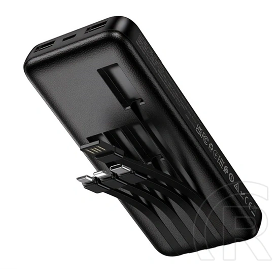 Hoco j163 vésztöltő 2 usb+type-c aljzat (10000mah, 2a, gyorstöltő + fix usb/type-c/lightning/microusb kábel) fekete