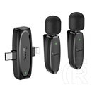 Hoco l15 2db bluetooth mikrofon (type-c/lightning, lavalier csíptethető) fekete