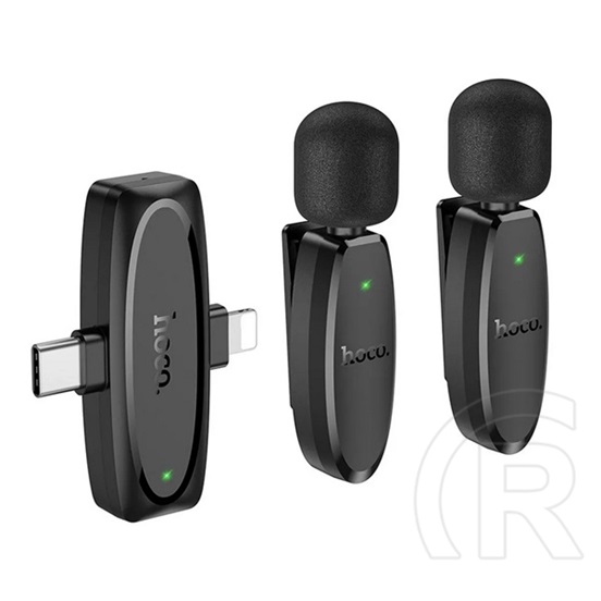 Hoco l15 2db bluetooth mikrofon (type-c/lightning, lavalier csíptethető) fekete
