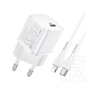 Hoco n10 starter hálózati töltő (USB-C aljzat, 20W, USB-C / lightning 8pin kábellel, fehér)