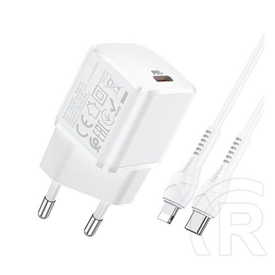 Hoco n10 starter hálózati töltő (USB-C aljzat, 20W, USB-C / lightning 8pin kábellel, fehér)