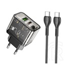 Hoco n34 hálózati töltő usb+type-c aljzat (20w, pd gyorstöltő 3.0 + type-c kábel) átlátszó