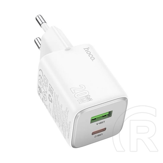 Hoco n41 hálózati töltő usb+type-c aljzat (20w, gan, pd gyorstöltő 3.0) fehér