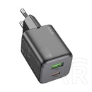 Hoco n41 hálózati töltő usb+type-c aljzat (20w, gan, pd gyorstöltő 3.0) fekete