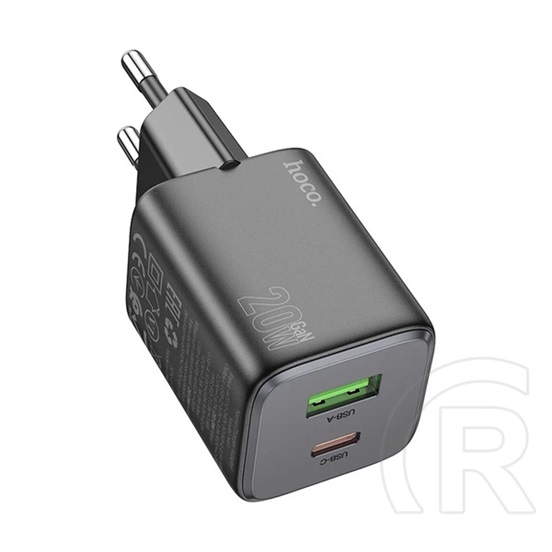 Hoco n41 hálózati töltő usb+type-c aljzat (20w, gan, pd gyorstöltő 3.0) fekete