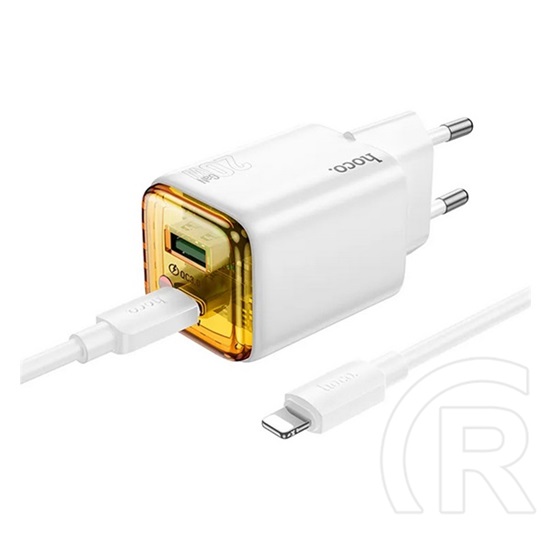 Hoco n52 hálózati töltő usb+type-c aljzat (20w, pd gyorstöltő 3.0 + type-c kábel) fehér