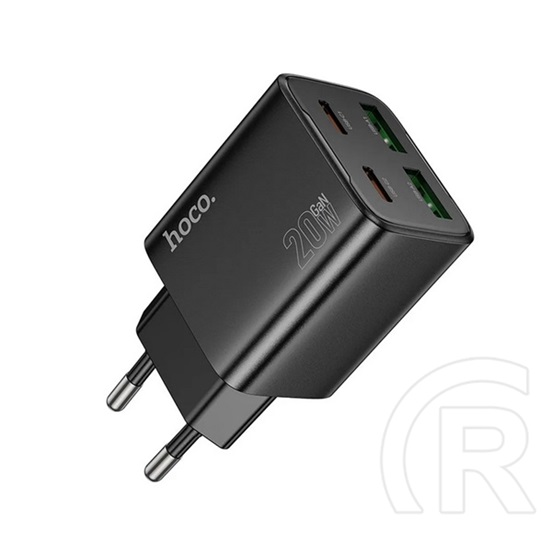 Hoco n55 hálózati töltő 2 usb+2 type-c aljzat (20w, gan, pd gyorstöltő 3.0) fekete