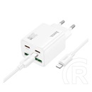 Hoco n55 hálózati töltő 2 usb+2 type-c aljzat (20w, gan, pd gyorstöltő 3.0 + lightning kábel) fehér