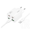 Hoco n55 hálózati töltő 2 usb+2 type-c aljzat (20w, gan, pd gyorstöltő 3.0 + type-c kábel) fehér