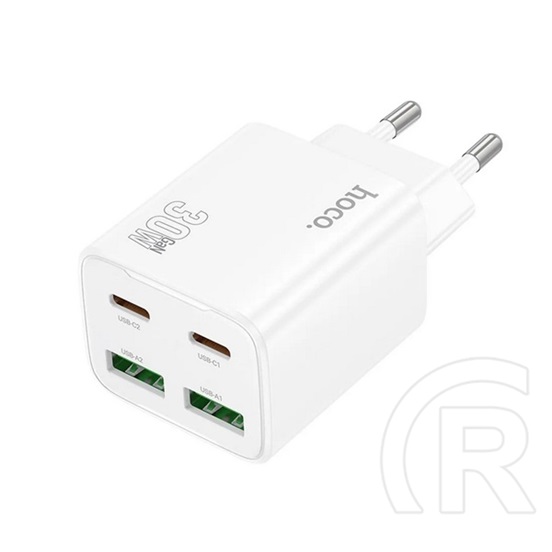Hoco n56 hálózati töltő 2 usb+2 type-c aljzat (30w, gan, pd gyorstöltő 3.0) fehér
