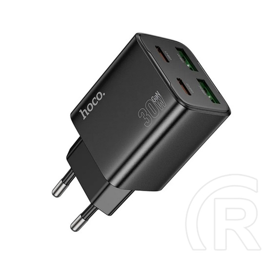 Hoco n56 hálózati töltő 2 usb+2 type-c aljzat (30w, gan, pd gyorstöltő 3.0) fekete