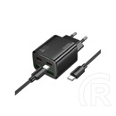 Hoco n56 hálózati töltő 2 usb+2 type-c aljzat (30w, gan, pd gyorstöltő 3.0 + type-c kábel) fekete