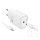 Hoco n60 hálózati töltő type-c aljzat (20w, pd gyorstöltő 3.0 + lightning kábel) fehér