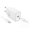 Hoco n60 hálózati töltő type-c aljzat (20w, pd gyorstöltő 3.0 + type-c kábel) fehér