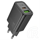 Hoco n61 hálózati töltő usb+type-c aljzat (20w, pd gyorstöltő 3.0) fekete