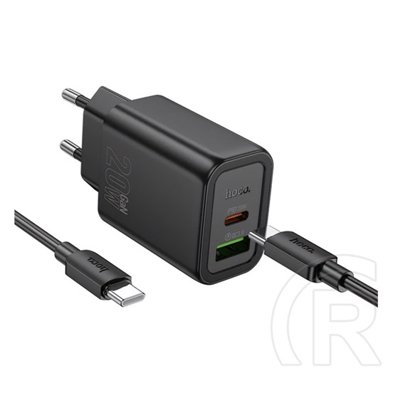 Hoco n61 hálózati töltő usb+type-c aljzat (20w, pd gyorstöltő 3.0 + type-c kábel) fekete