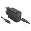 Hoco n62 hálózati töltő type-c aljzat (30w, pd gyorstöltő 3.0 + lightning kábel) fekete