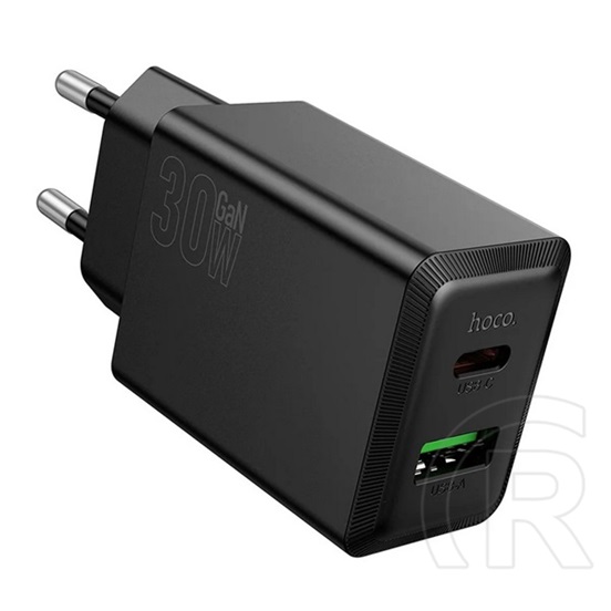 Hoco n71 hálózati töltő usb+type-c aljzat (30w, pd gyorstöltő 3.0) fekete