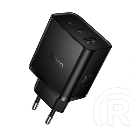Hoco n75 hálózati töltő usb+2 type-c aljzat (65w, pd gyorstöltő 3.0) fekete