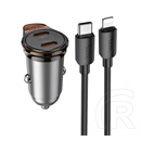 Hoco nz16b autós töltő 2 type-c aljzat (45w, pd gyorstöltő + type-c/lightning kábel) sötétszürke