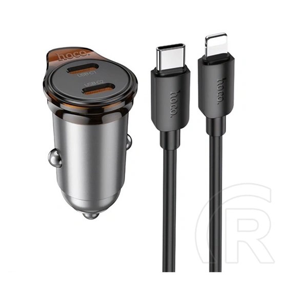 Hoco nz16b autós töltő 2 type-c aljzat (45w, pd gyorstöltő + type-c/lightning kábel) sötétszürke