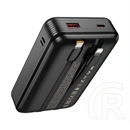 Hoco q37a vésztöltő usb+type-c aljzat (20000mah, 22.5w, pd gyorstöltő + fix type-c/lightning kábel) fekete